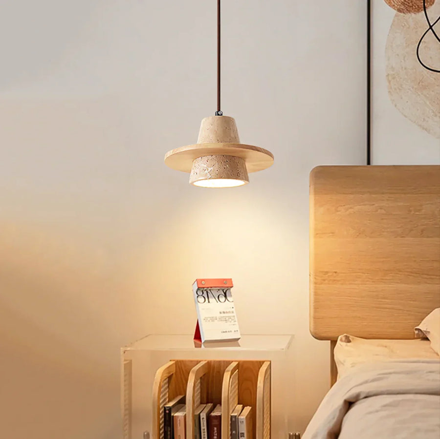 Conical Travertine Ring Pendant Lamp