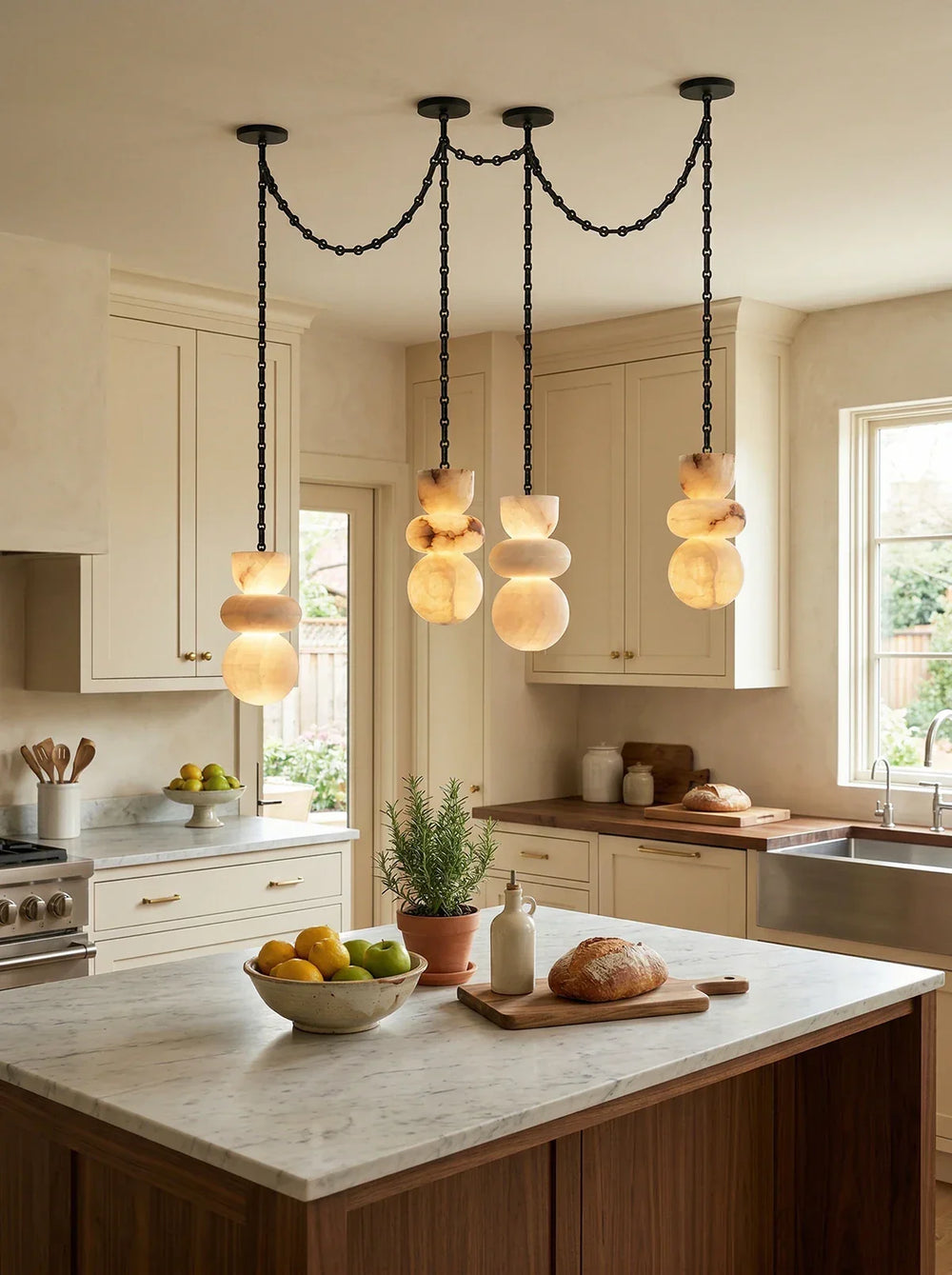 Alabaster Cylindrical Chain Chandelier - Vidirlighting