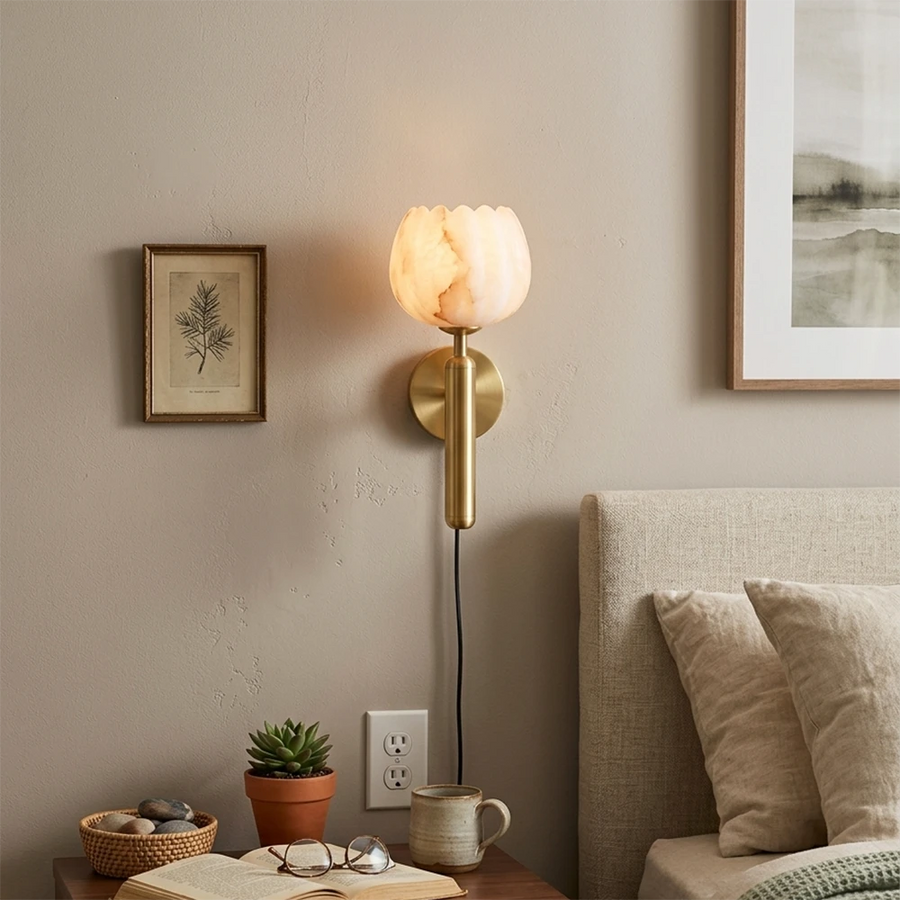 Alabaster Flower Plug-in Wall Lamp
