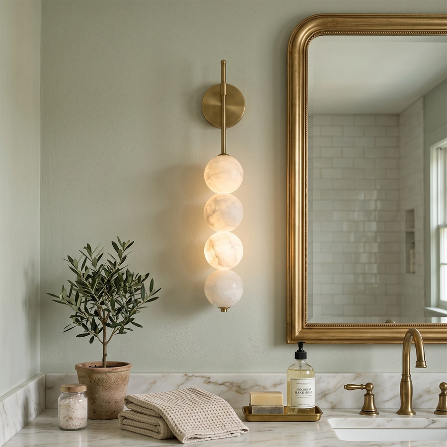 Beaded Aurelle Alabaster Orb Wall Sconce