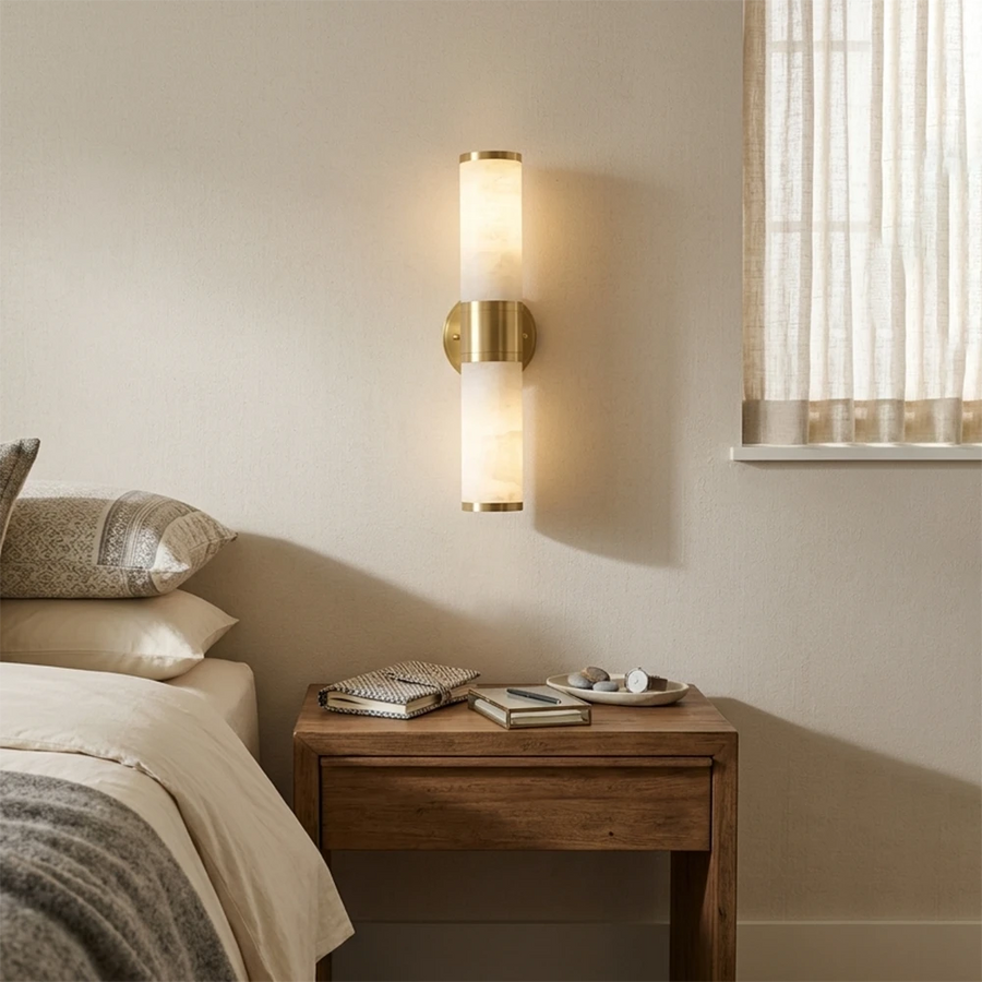 Cylindrical Lampatron Alabaster Wall Lamp
