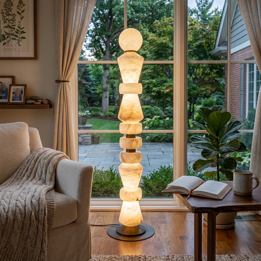 Geometric Alabaster Sculptural Floor Lamp