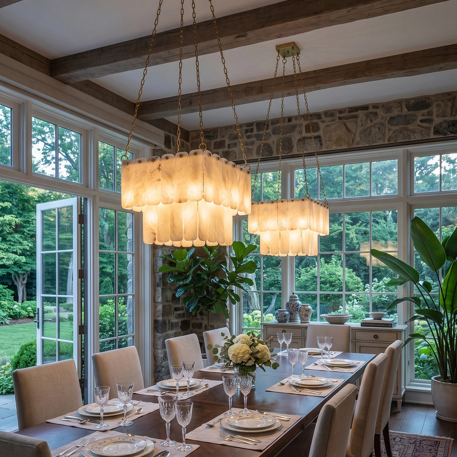 Maren Tiered Alabaster Tile Chandelier