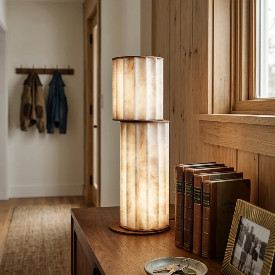 Staggered Fluted Column Alabaster Table Lamp