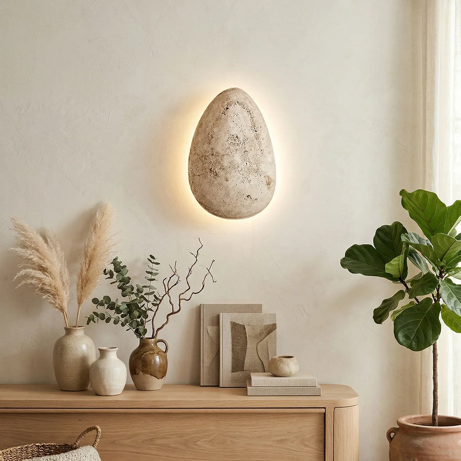 Terra Ovo Pebble-Shaped Travertine Wall Lamp