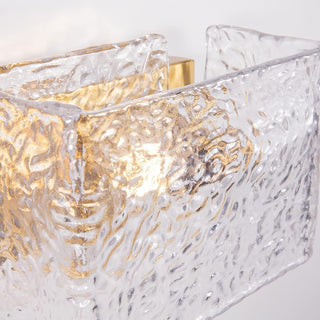 Water Pattern Glass Square Wall Sconce Lamp. Square Water Pattern Glass Wall Lamp. Water-ripple Glass Brass Wall Sconce.