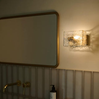 Water Pattern Glass Square Wall Sconce Lamp. Square Water Pattern Glass Wall Lamp. Water-ripple Glass Brass Wall Sconce.