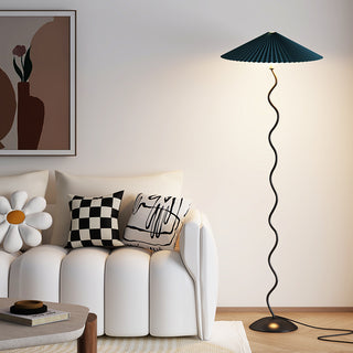 Squiggle Floor Lamp. vintage squiggle floor lamp. squiggle lamp with pleated shade. Squiggle Table Lamp.