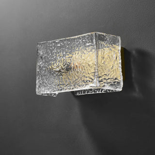 Water Pattern Glass Square Wall Sconce Lamp. Square Water Pattern Glass Wall Lamp. Water-ripple Glass Brass Wall Sconce.