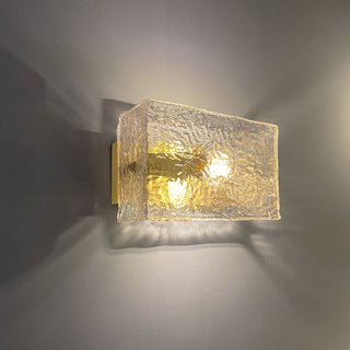 Water Pattern Glass Square Wall Sconce Lamp. Square Water Pattern Glass Wall Lamp. Water-ripple Glass Brass Wall Sconce.