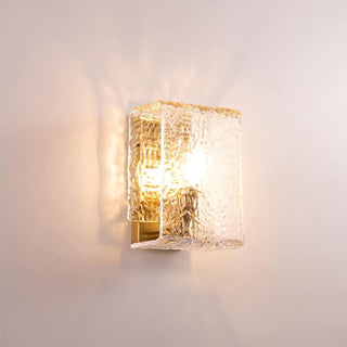 Water Pattern Glass Square Wall Sconce Lamp. Square Water Pattern Glass Wall Lamp. Water-ripple Glass Brass Wall Sconce.