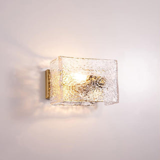 Water Pattern Glass Square Wall Sconce Lamp. Square Water Pattern Glass Wall Lamp. Water-ripple Glass Brass Wall Sconce.