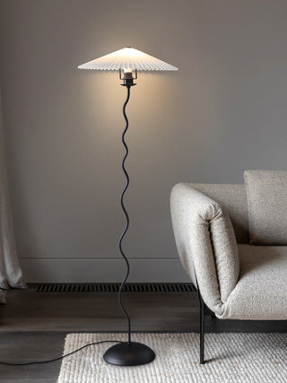 Squiggle Floor Lamp. vintage squiggle floor lamp. squiggle lamp with pleated shade. Squiggle Table Lamp.