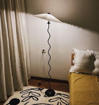 Squiggle Floor Lamp. vintage squiggle floor lamp. squiggle lamp with pleated shade. Squiggle Table Lamp.