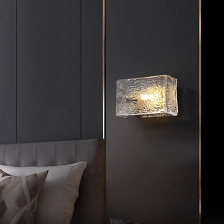 Water Pattern Glass Square Wall Sconce Lamp. Square Water Pattern Glass Wall Lamp. Water-ripple Glass Brass Wall Sconce.