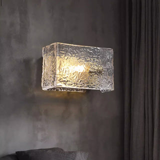 Water Pattern Glass Square Wall Sconce Lamp. Square Water Pattern Glass Wall Lamp. Water-ripple Glass Brass Wall Sconce.