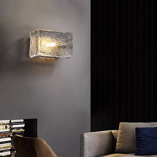 Water Pattern Glass Square Wall Sconce Lamp. Square Water Pattern Glass Wall Lamp. Water-ripple Glass Brass Wall Sconce.