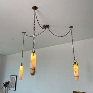 Alabaster Cylindrical Draped Chain Chandelier
