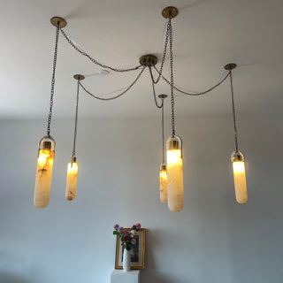 Alabaster Cylindrical Draped Chain Chandelier