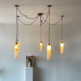 Alabaster Cylindrical Draped Chain Chandelier