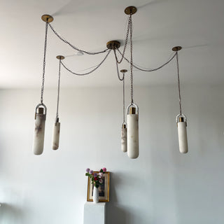 Alabaster Cylindrical Draped Chain Chandelier