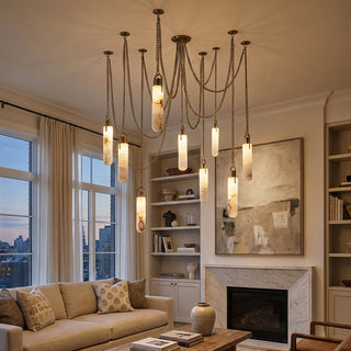 Alabaster Cylindrical Draped Chain Chandelier