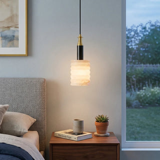 Alabaster Cylindrical Thread Pendant Light