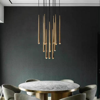 Gold Spinal Tube Combination Chandelier.RH Spinal Tube Combination Chandelier.Brushed Brass Round Chandelier.Spinal Tube Combination Chandelier.