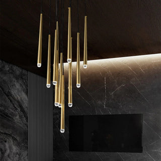 Gold Spinal Tube Combination Chandelier.RH Spinal Tube Combination Chandelier.Brushed Brass Round Chandelier.Spinal Tube Combination Chandelier.