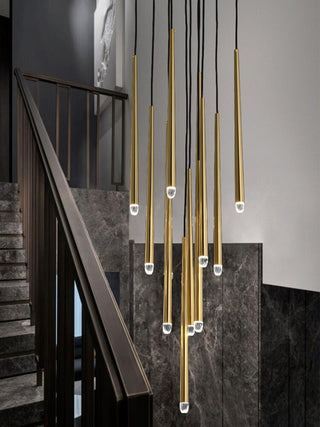 Gold Spinal Tube Combination Chandelier.RH Spinal Tube Combination Chandelier.Brushed Brass Round Chandelier.Spinal Tube Combination Chandelier.