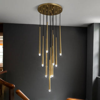 Gold Spinal Tube Combination Chandelier.RH Spinal Tube Combination Chandelier.Brushed Brass Round Chandelier.Spinal Tube Combination Chandelier.