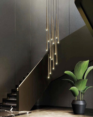 Gold Spinal Tube Combination Chandelier.RH Spinal Tube Combination Chandelier.Brushed Brass Round Chandelier.Spinal Tube Combination Chandelier.