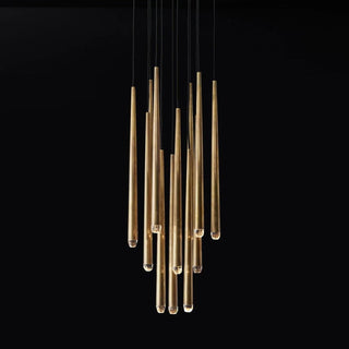 Gold Spinal Tube Combination Chandelier.RH Spinal Tube Combination Chandelier.Brushed Brass Round Chandelier.Spinal Tube Combination Chandelier.