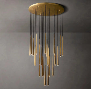 Gold Spinal Tube Combination Chandelier.RH Spinal Tube Combination Chandelier.Brushed Brass Round Chandelier.Spinal Tube Combination Chandelier.