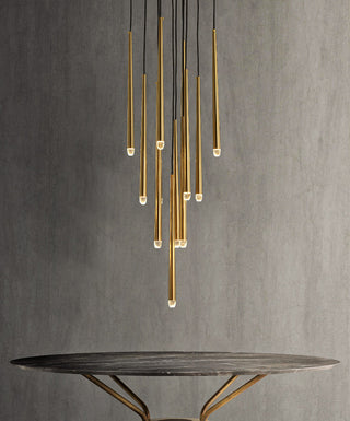 Gold Spinal Tube Combination Chandelier.RH Spinal Tube Combination Chandelier.Brushed Brass Round Chandelier.Spinal Tube Combination Chandelier.