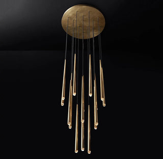 Gold Spinal Tube Combination Chandelier.RH Spinal Tube Combination Chandelier.Brushed Brass Round Chandelier.Spinal Tube Combination Chandelier.