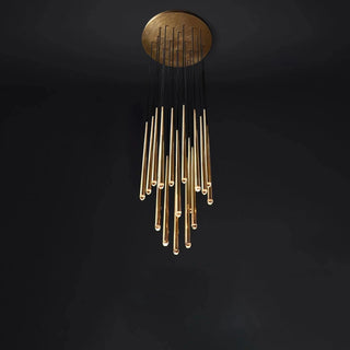 Gold Spinal Tube Combination Chandelier.RH Spinal Tube Combination Chandelier.Brushed Brass Round Chandelier.Spinal Tube Combination Chandelier.