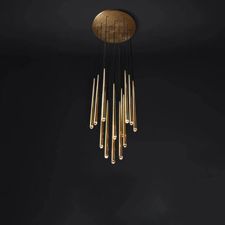 Gold Spinal Tube Combination Chandelier.RH Spinal Tube Combination Chandelier.Brushed Brass Round Chandelier.Spinal Tube Combination Chandelier.