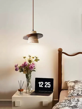 Conical Travertine Ring Pendant Lamp