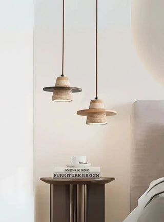 Conical Travertine Ring Pendant Lamp
