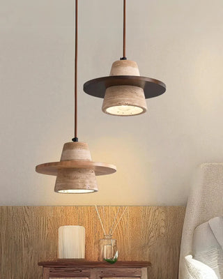 Conical Travertine Ring Pendant Lamp