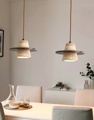 Conical Travertine Ring Pendant Lamp