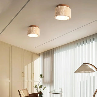 Cylindrical Travertine Ceiling Light