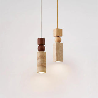Cylindrical Travertine Fables Pendant Lamp