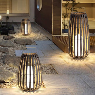 Rattan Weaving Oval Cage Outdoor Patio Waterproof Floor Lamp. Garden Rattan Floor Lamp. Rattan Floor Lamp. Rattan Portable Lantern. Waterproof Solar Outdoor Lights.