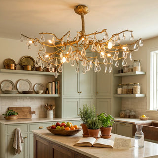 Arboris Brass Tree Branch Raindrop Chandelier