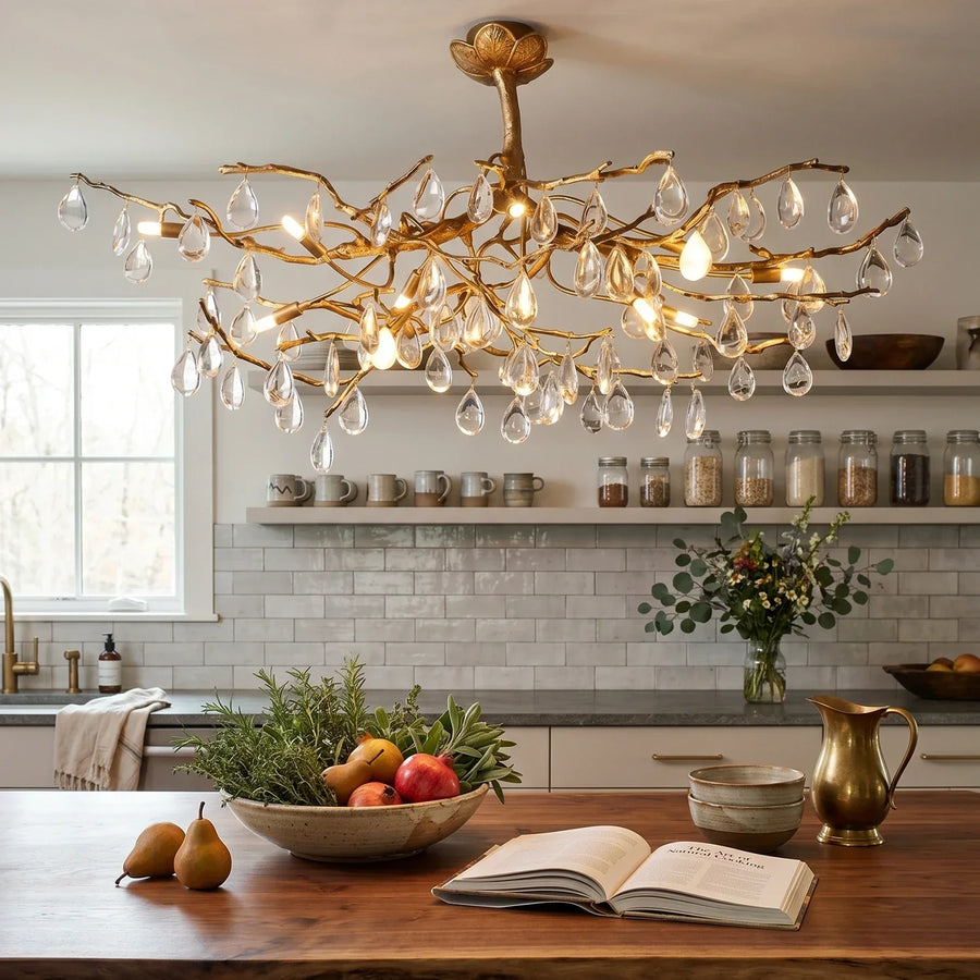Arboris Brass Tree Branch Raindrop Chandelier