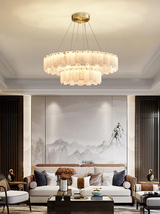 Modern Alabaster Celestial Round Chandelier