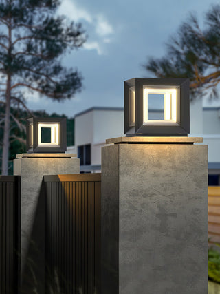 Modern Black Cube Outdoor Lamp