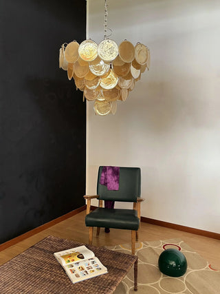 Gold Disk Glass Round Chandelier